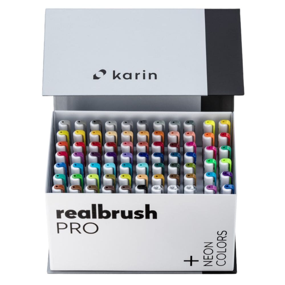 Karin Markers Realbrush PRO Megabox PLUS with thin flexible brush pens - Paper Kooka Stationery Australia