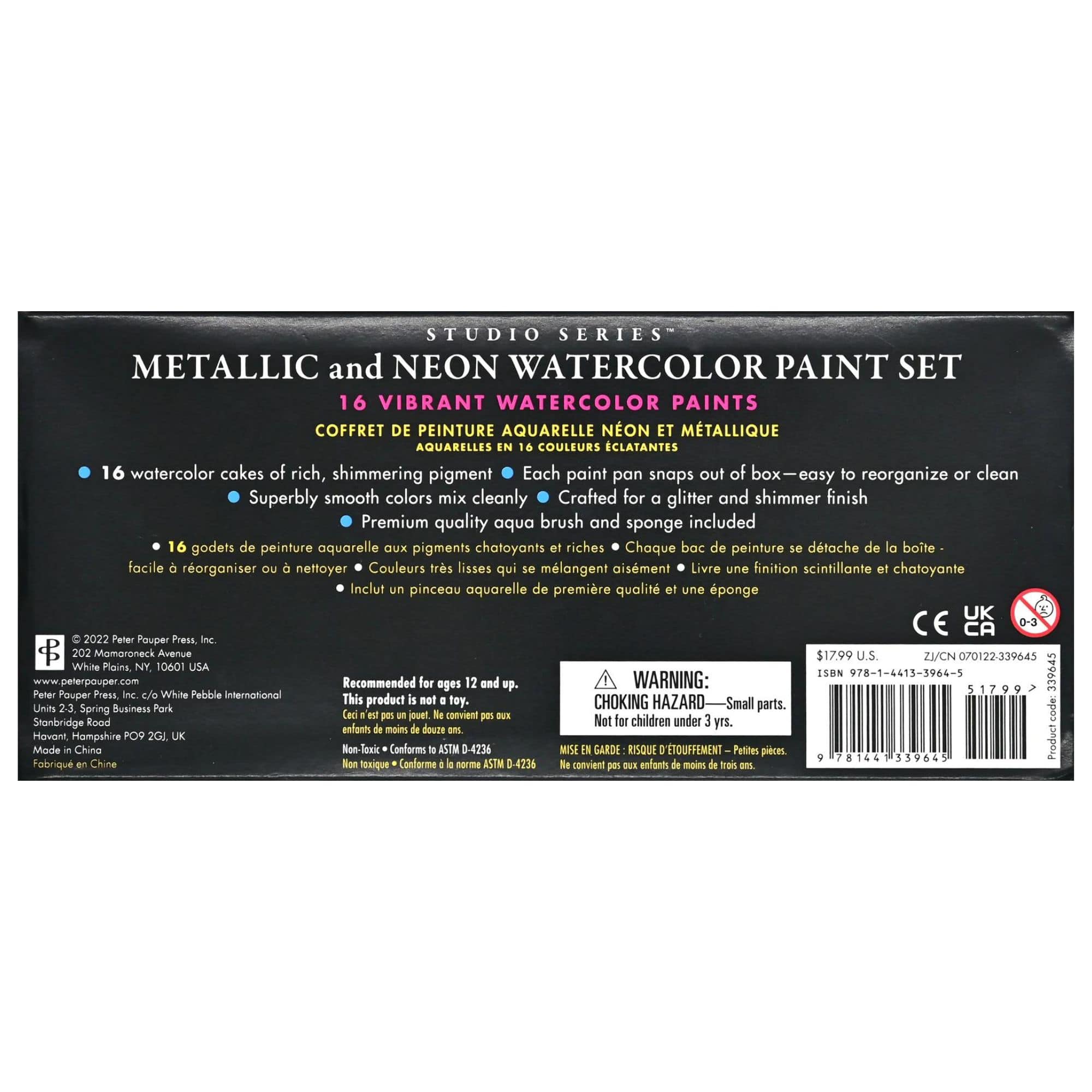 Metallic & Neon Watercolour Paint Set back of packaging - Paper Kooka Australia
