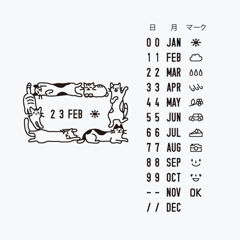 Midori Date Rotating Stamp - Cats Edition - Paper Kooka Australia