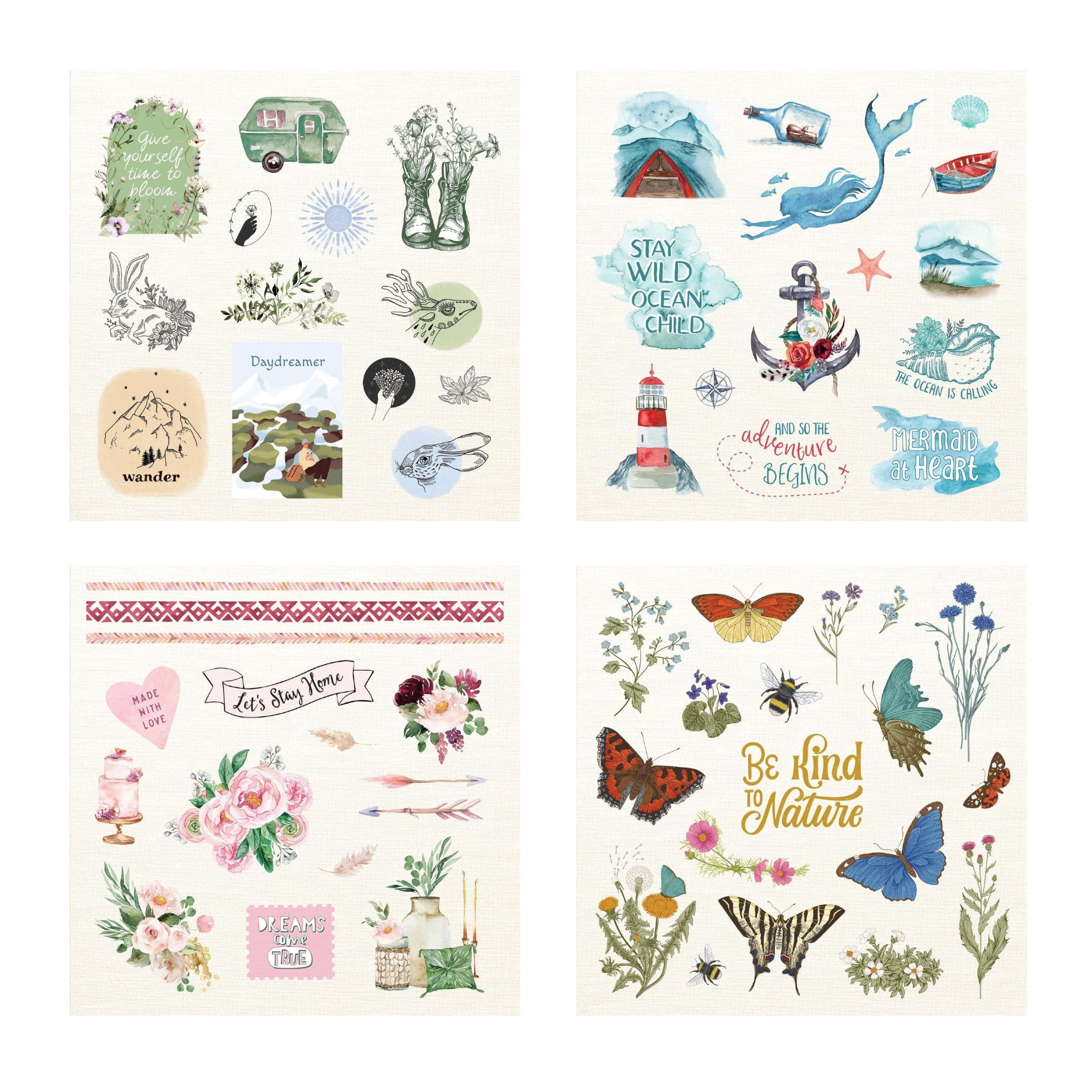 Peter Pauper Press Boho Dreams Sticker Book samples stickers with butterflies forest animals, flowers and sea creatures- Paper Kooka Australia