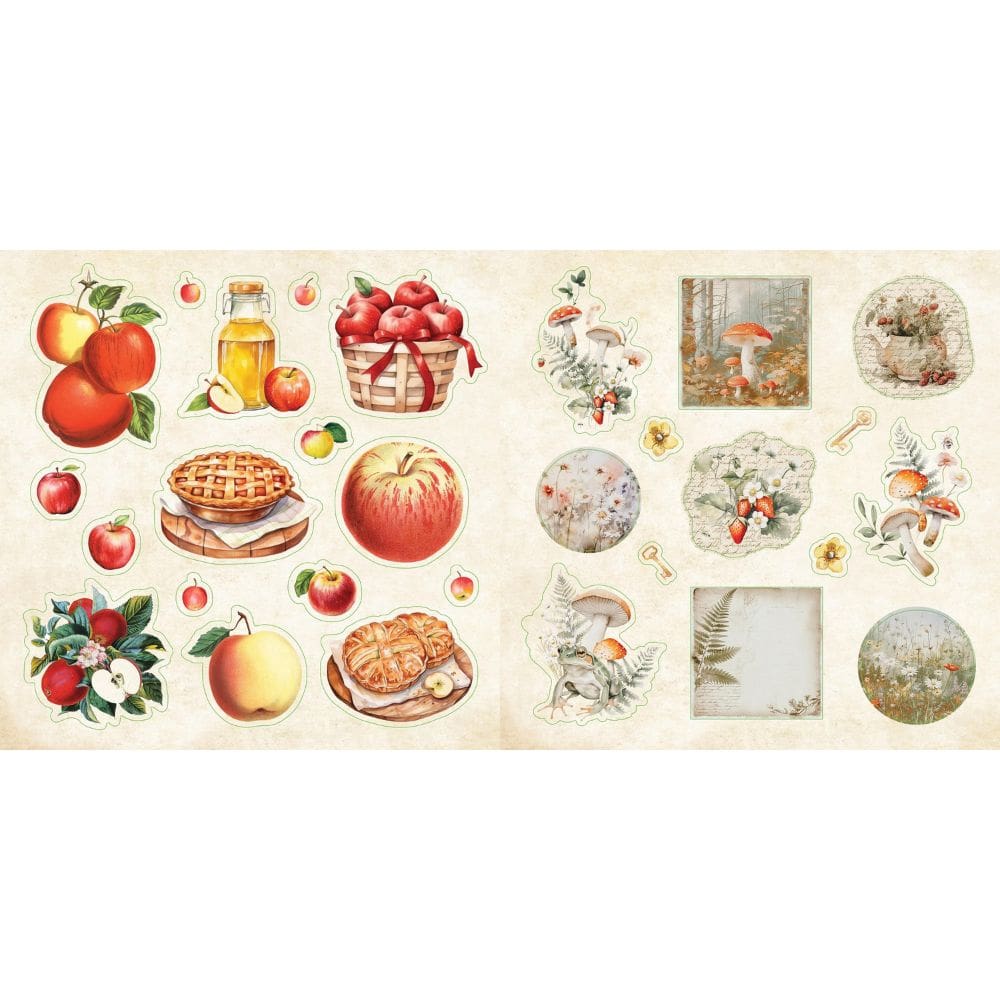 Peter Pauper Press Cottagecore Sticker Book pages with apples and mushrooms stickers- Paper Kooka Australia