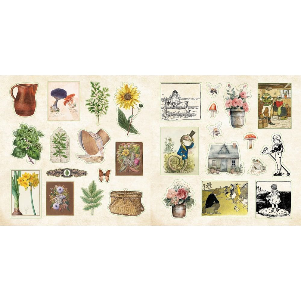 Peter Pauper Press Cottagecore Sticker Book pages with botanical stickers - Paper Kooka Australia