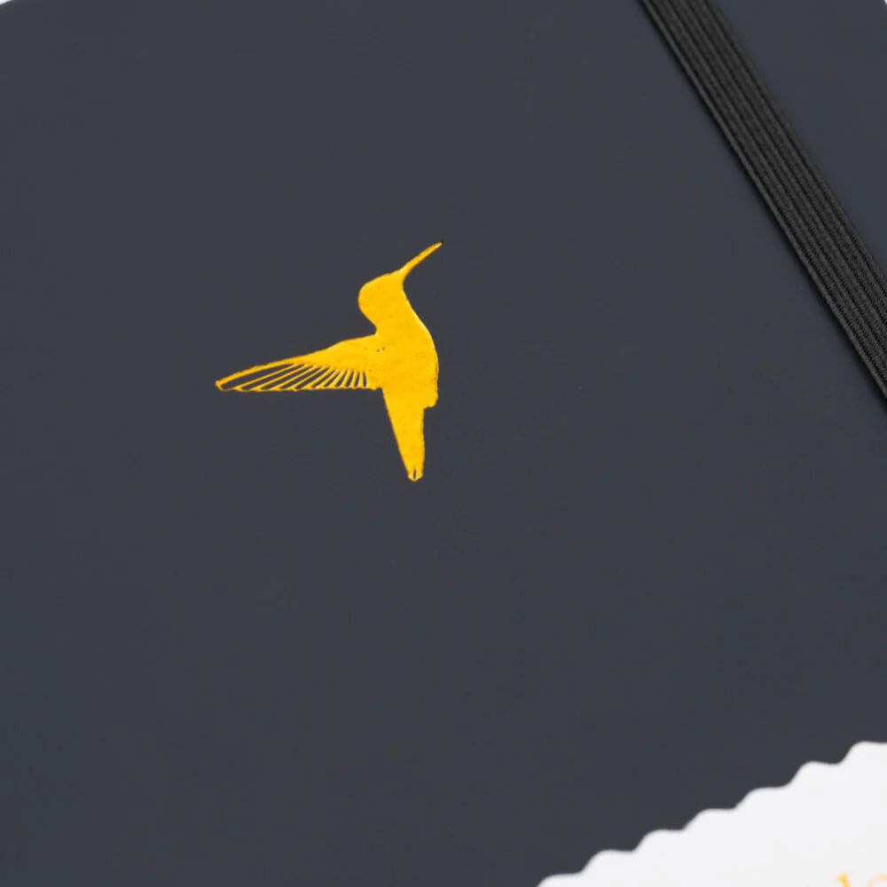 Yop & Tom Hummingbird - Charcoal A5 Dotted Notebook cover closeup - Paper Kooka Australia