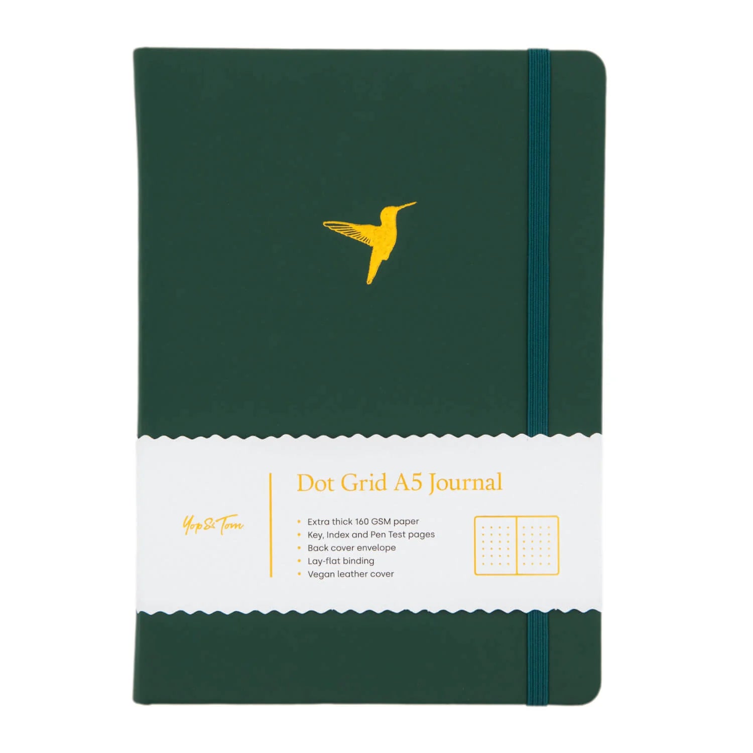 Yop & Tom Hummingbird - Forest Green A5 Dotted Notebook cover - Paper Kooka Australia