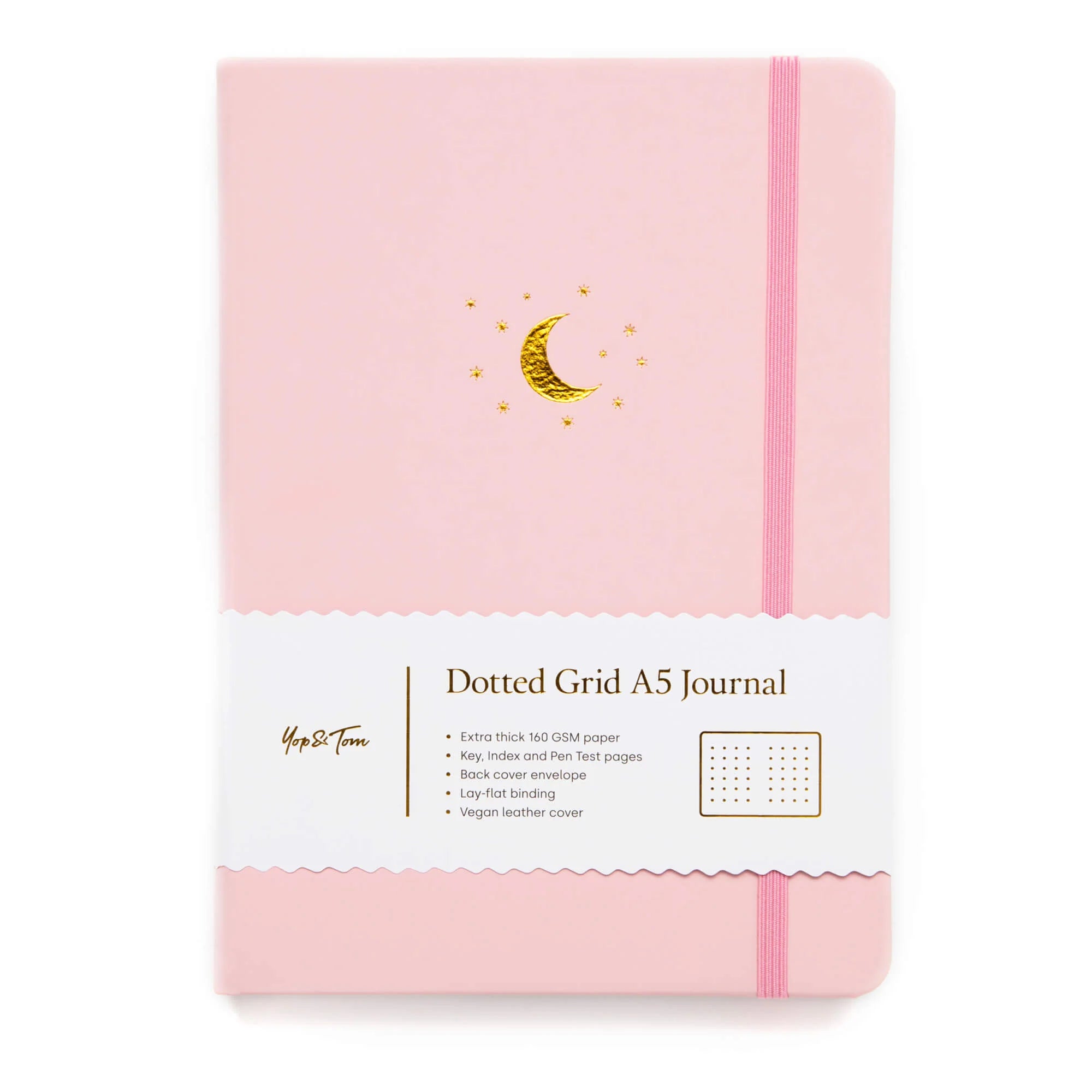 Yop & Tom Moon and Stars - Blush Pink A5 Dotted Notebook cover - Paper Kooka Australia