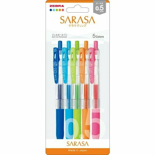 ZEBRA Sarasa Push Clip Gel Pens set of 5 basic - Paper Kooka Stationery Shop Sydney