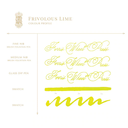 Ferris Wheel Press Fountain Pen Ink - Frivolous Lime writing sample - Paper Kooka Australia