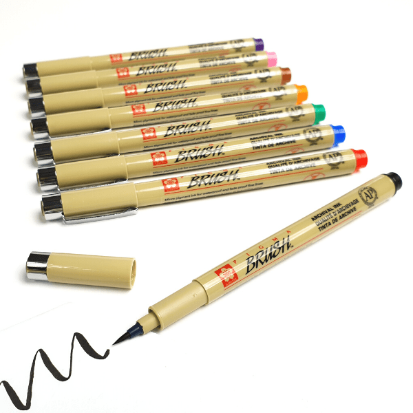 Sakura Pigma Micron Brush Pen Set with 8 colours closeup - Paper Kooka Australia