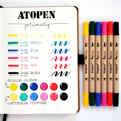 Dingbats Ātopen Dual Tip Fineliner & Brush Pen Primary Set of 6 Colours - Paper Kooka