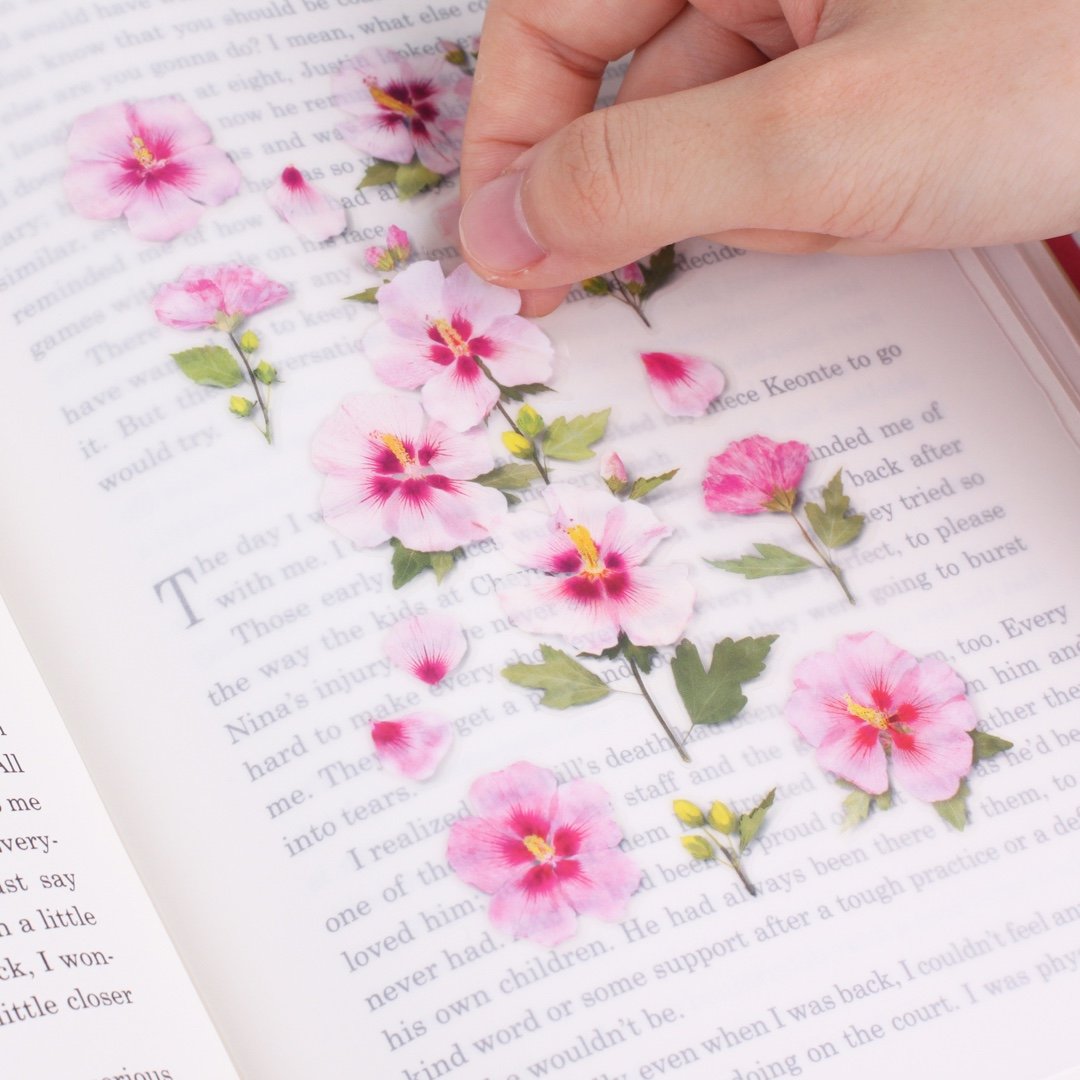 Appree Rose of Sharon pink flower sticker sheet in a book - Paper Kooka
