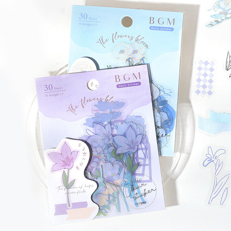 BGM Blue Flowers Blossom PET Clear Stickers Collection - Paper Kooka Australia