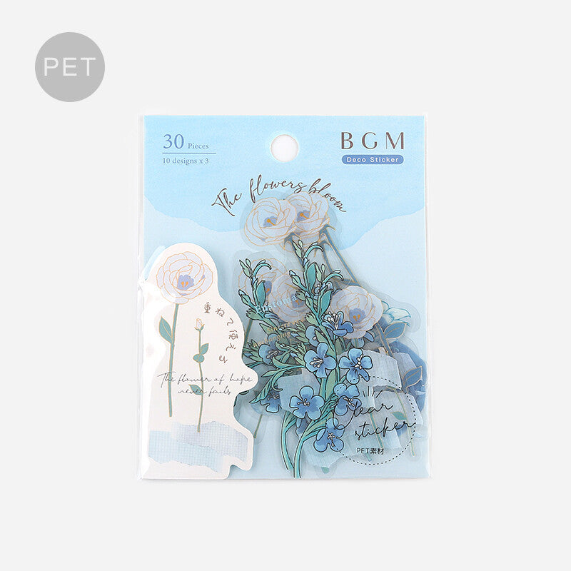 BGM Blue Flowers Blossom PET Clear Stickers - Paper Kooka Australia