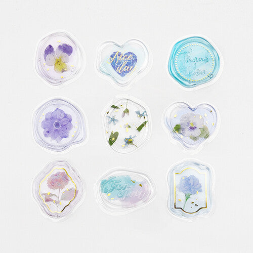 BGM Blue Flowers - Clear Sealing Seal Stickers 9 designs - Paper Kooka Australia