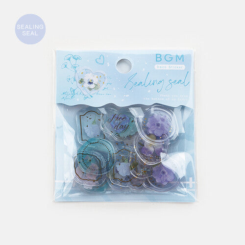 BGM Blue Flowers - Clear Sealing Seal Stickers - Paper Kooka Australia