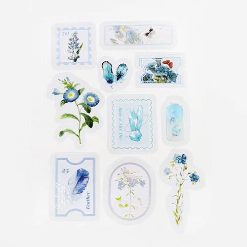 BGM Blue Flowers Office PET Clear Stickers 10 designs - Paper Kooka Australia