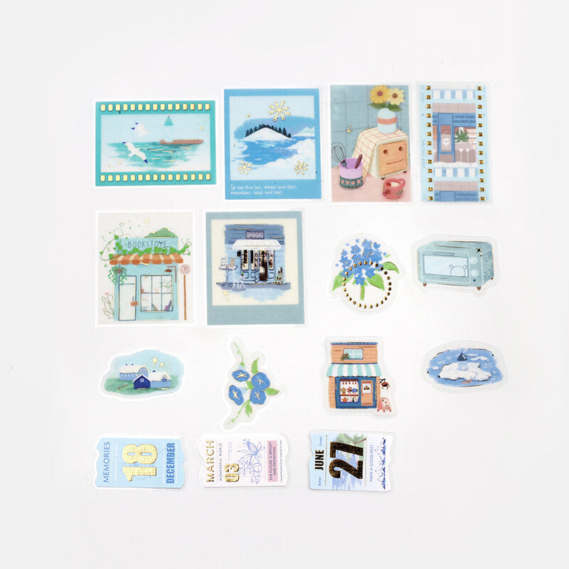 BGM Blue Leisure Time Tracing Paper Deco Stickers 15 designs - Paper Kooka Australia