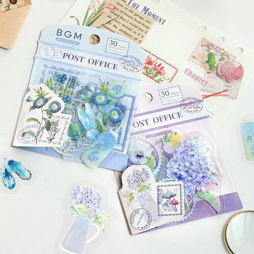 BGM Blue Flowers Office PET Clear Stickers collection - Paper Kooka Australia