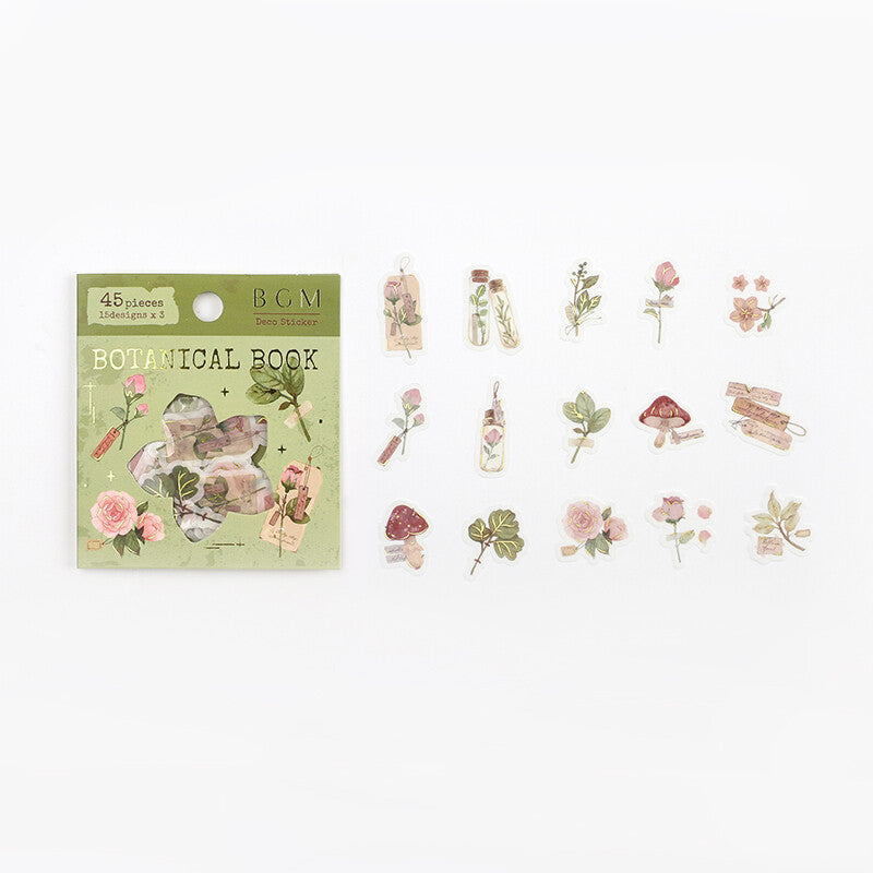 BGM Botanical Book flake stickers 15 floral designs - Paper Kooka