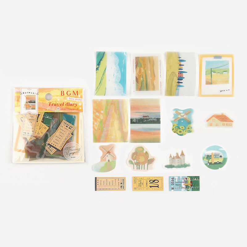 BGM Countryside Travel Diary Flake Stickers 15 designs - Paper Kooka Australia