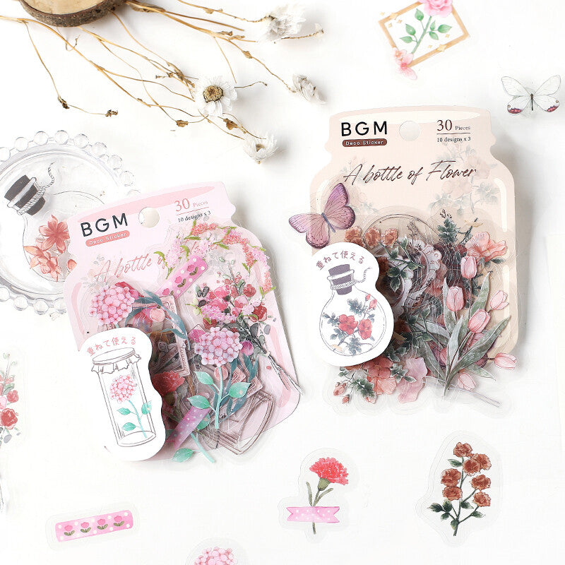 BGM Crimson Flower Bloom PET Clear Stickers collection - Paper Kooka Australia