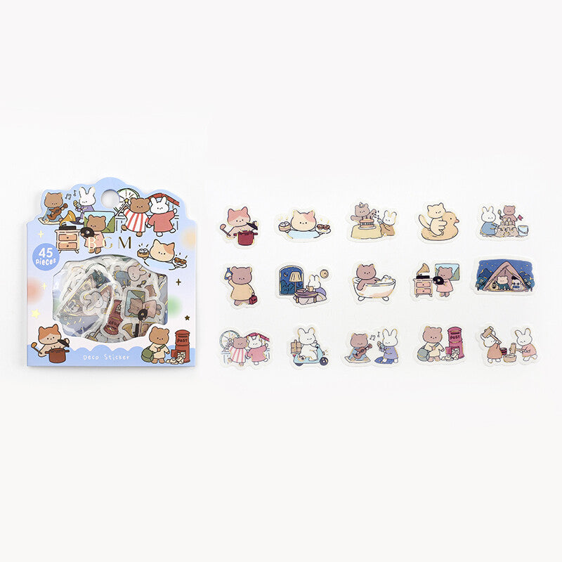 BGM Cute Animal Life Flake Stickers 15 designs - Paper Kooka