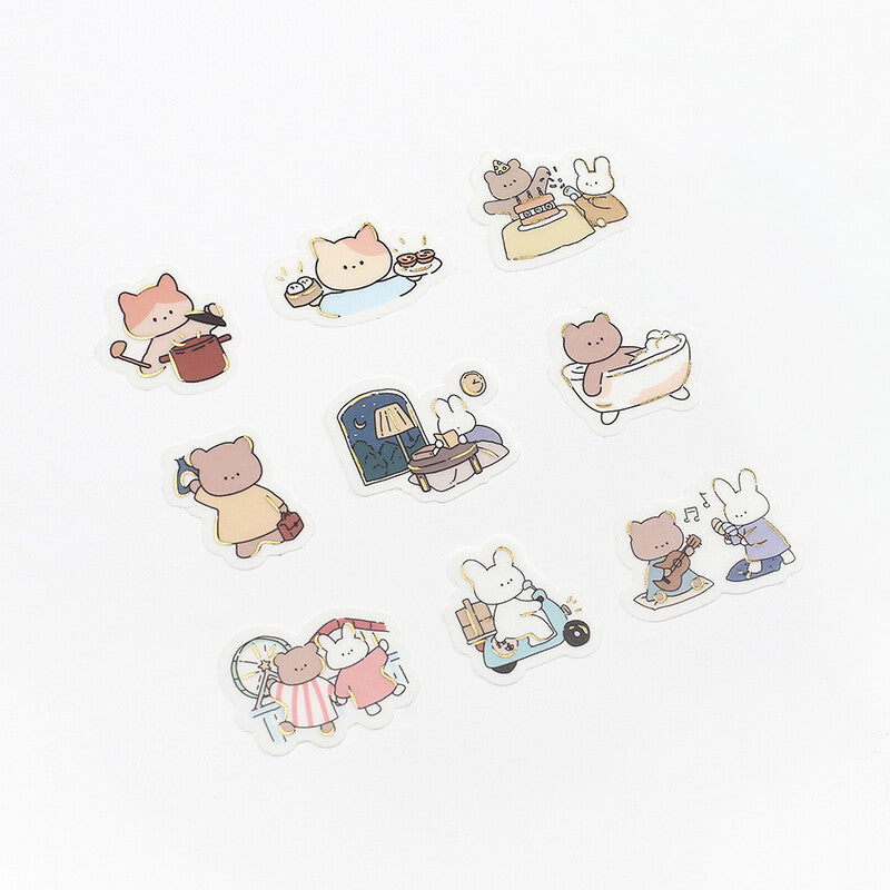 BGM Cute Animal Life Flake Stickers kawaii teddy bears and rabbits - Paper Kooka