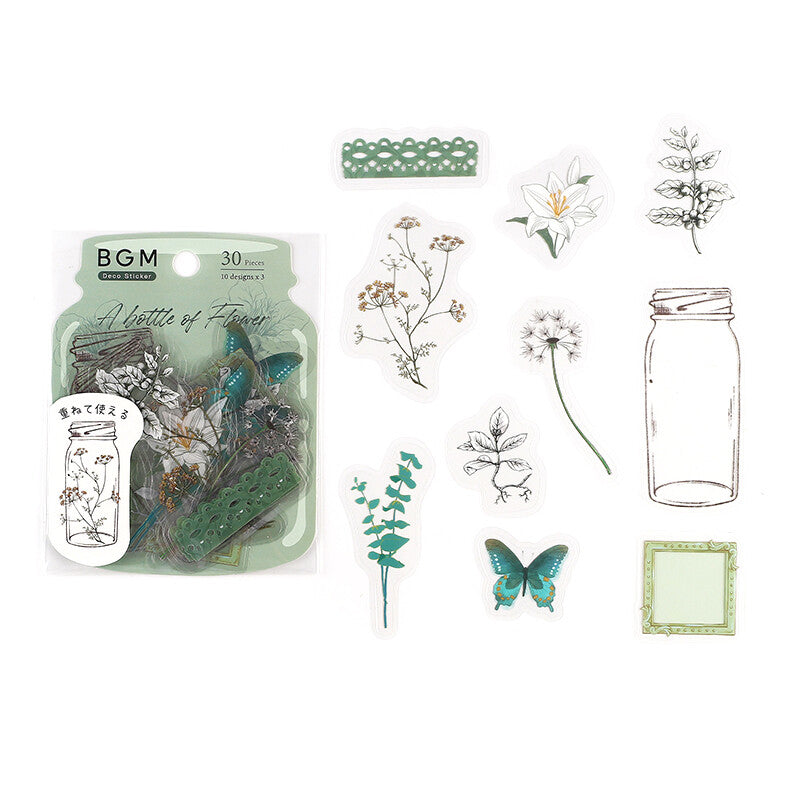 BGM Dark Green Flower Bloom PET Clear Stickers - Paper Kooka Australia