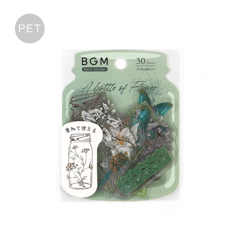 BGM Dark Green Flower Bloom Clear Stickers - Paper Kooka Australia