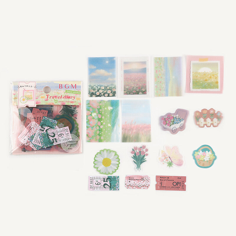 BGM Flower Garden Travel Diary Flake Stickers 15 designs - Paper Kooka Australia