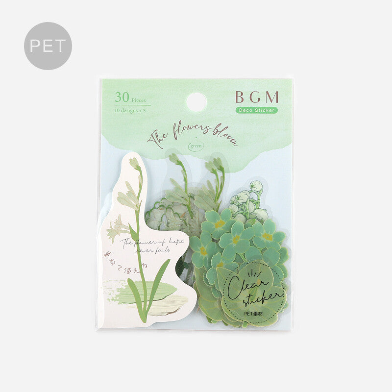 BGM Green Flowers Blossom PET Clear Stickers - Paper Kooka Australia