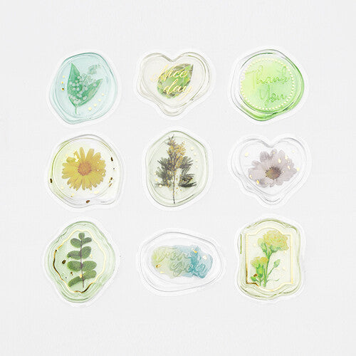 BGM Green Flowers - Clear Sealing Seal Stickers 9 designs - Paper Kooka Australia