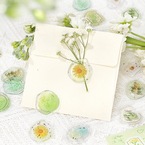 BGM Green Flowers - Clear Sealing Seal Stickers for card making - Paper Kooka Australia