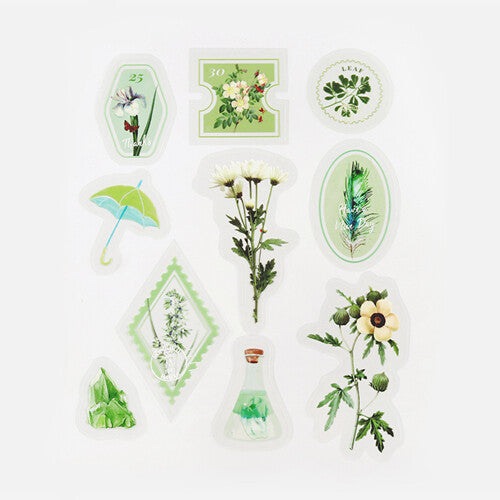 BGM Green Flowers Office PET Clear Stickers 10 designs - Paper Kooka Australia