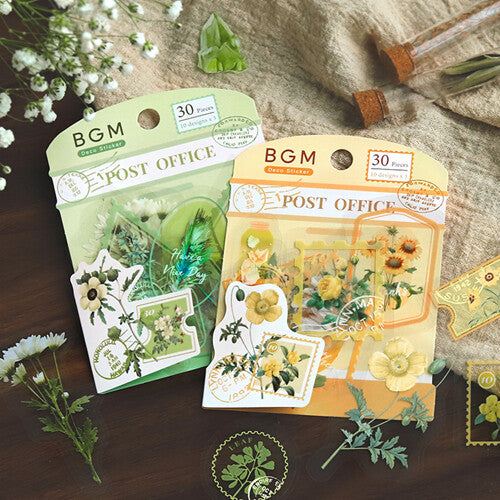 BGM Green Flowers Office PET Clear Stickers collection - Paper Kooka Australia