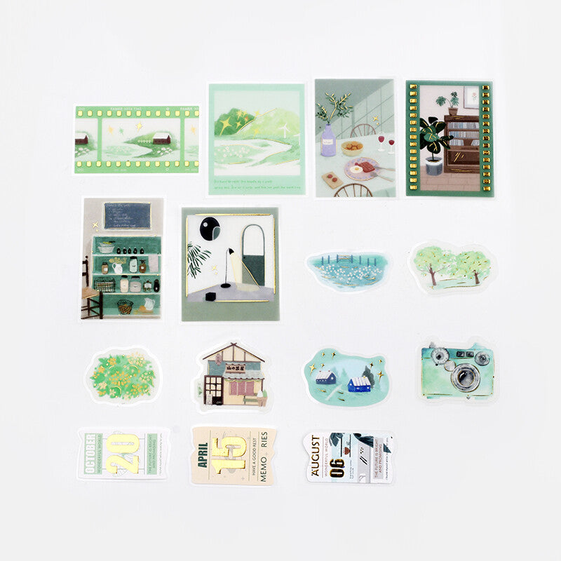 BGM Green Leisure Time Tracing Paper Deco Stickers 15 designs - Paper Kooka Australia