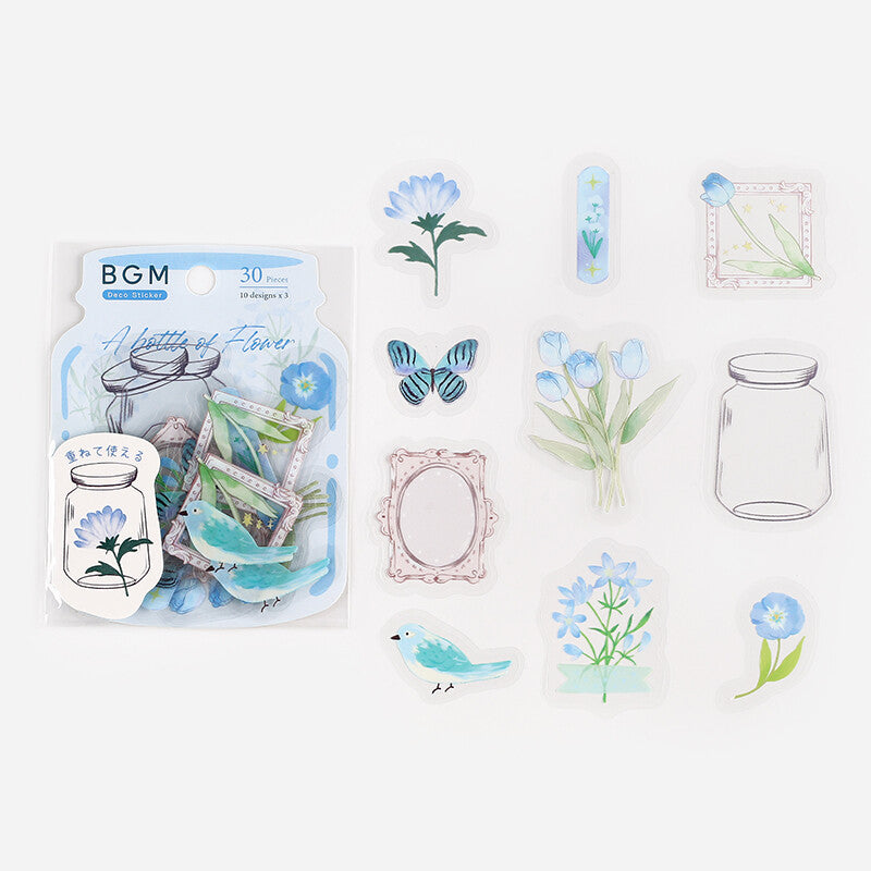 BGM Light Blue Flower Bloom PET Clear Stickers - Paper Kooka Australia