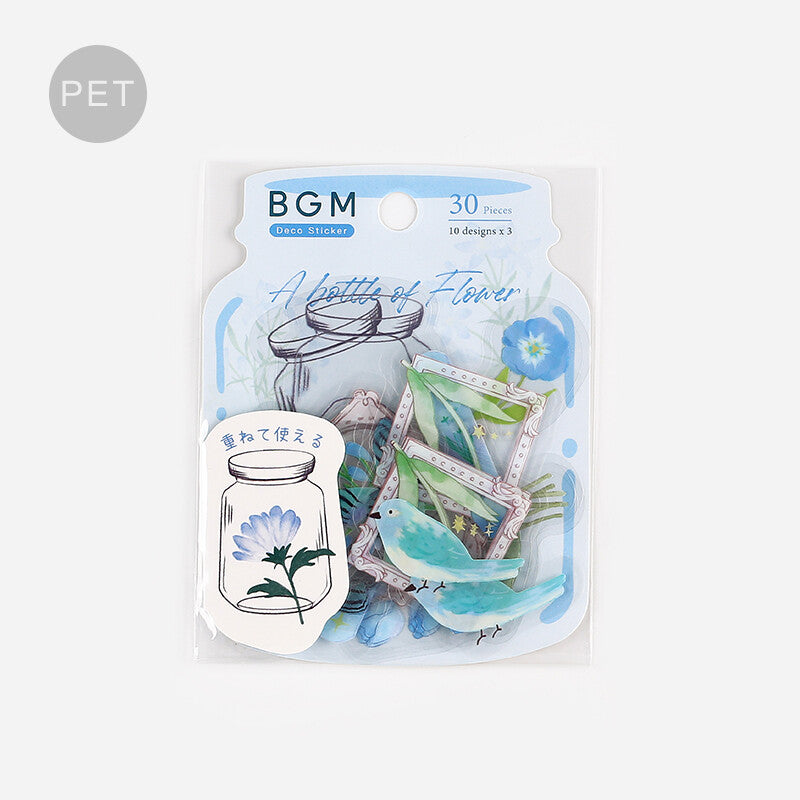 BGM Light Blue Flower Bloom PET Transparent Stickers - Paper Kooka Australia