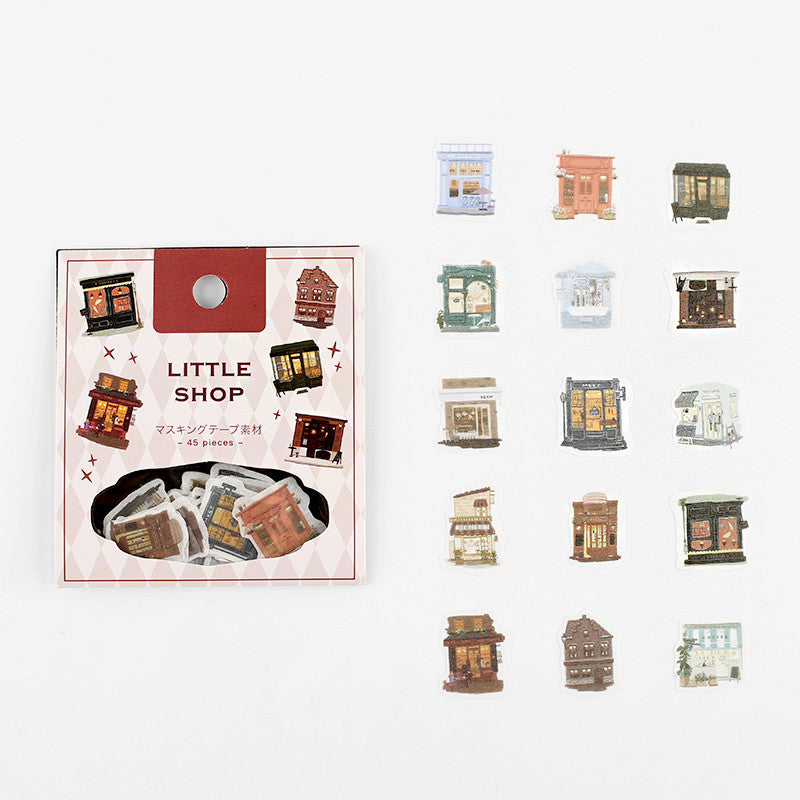 BGM Little Shop washi flake stickers with cute shops - Paper Kooka