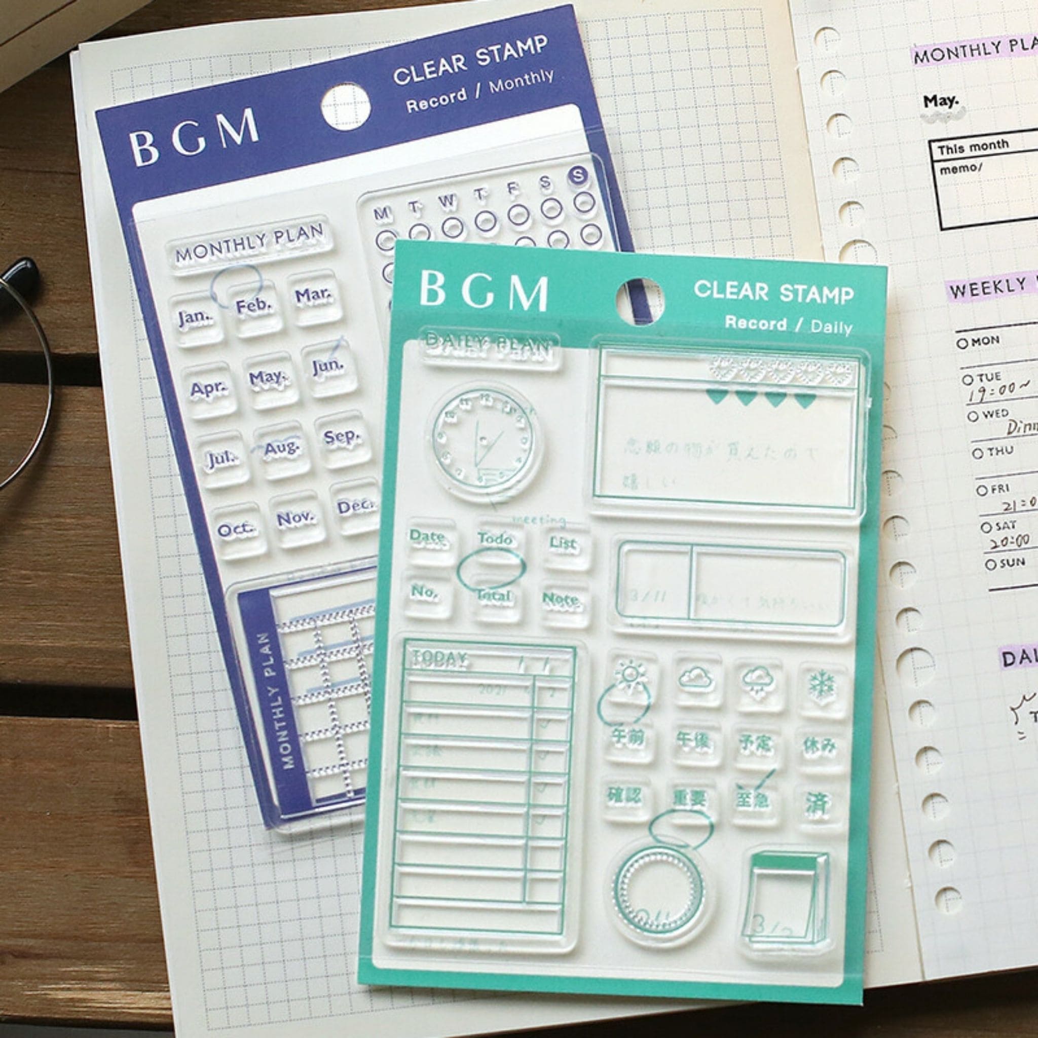 BGM Monthly Record self-adhesive Clear Stamps for planners - Paper Kooka