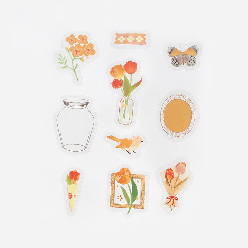 BGM Orange Flower Bloom PET Clear Stickers 10 designs - Paper Kooka Australia