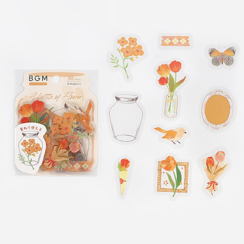 BGM Orange Flower Bloom PET Clear Stickers - Paper Kooka Australia