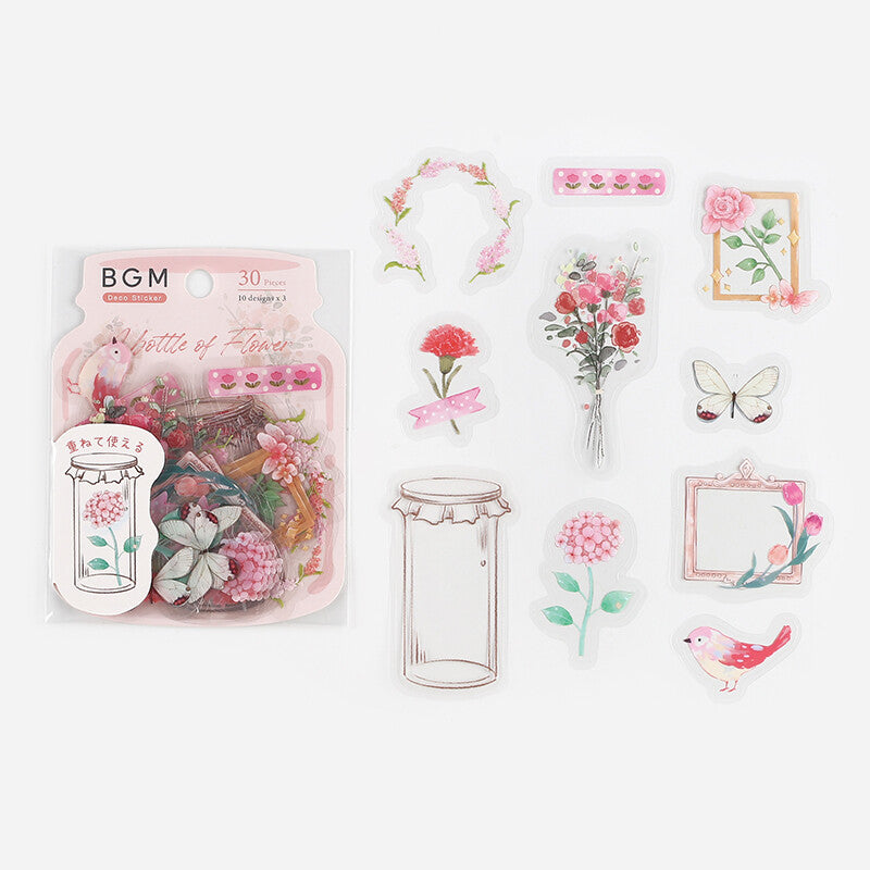 BGM Pink Flower Bloom PET Clear Stickers - Paper Kooka Australia