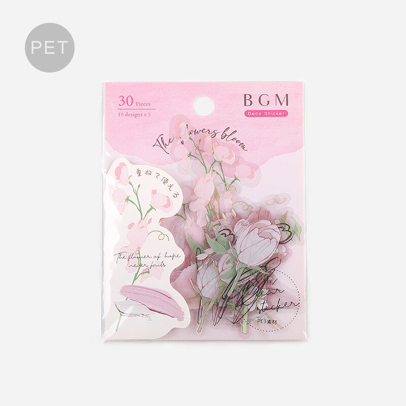 BGM Pink Flowers Blossom PET Clear Stickers - Paper Kooka Austalia