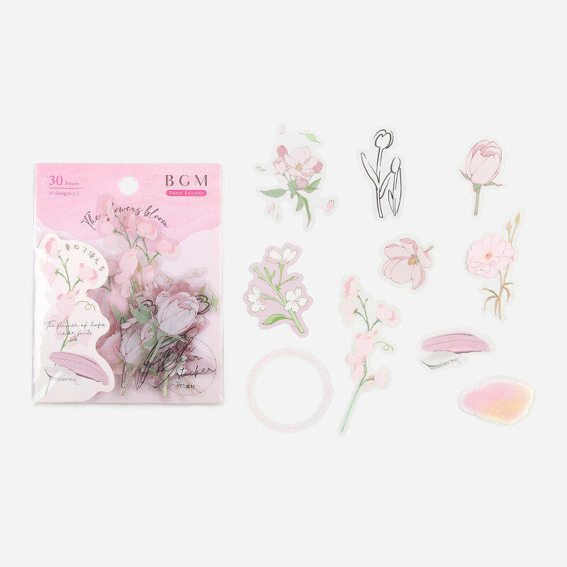 BGM Pink Flowers Blossom PET Clear Decorative Stickers - Paper Kooka Austalia