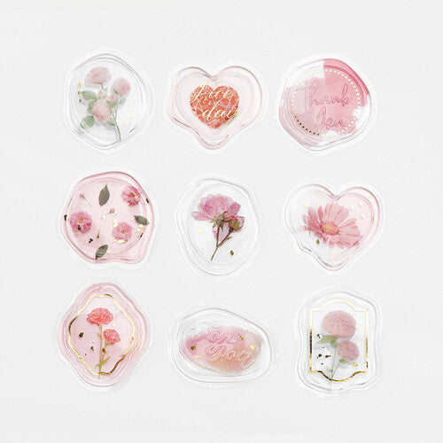 BGM Pink Flowers - Clear Sealing Seal Stickers 9 designs - Paper Kooka Australia