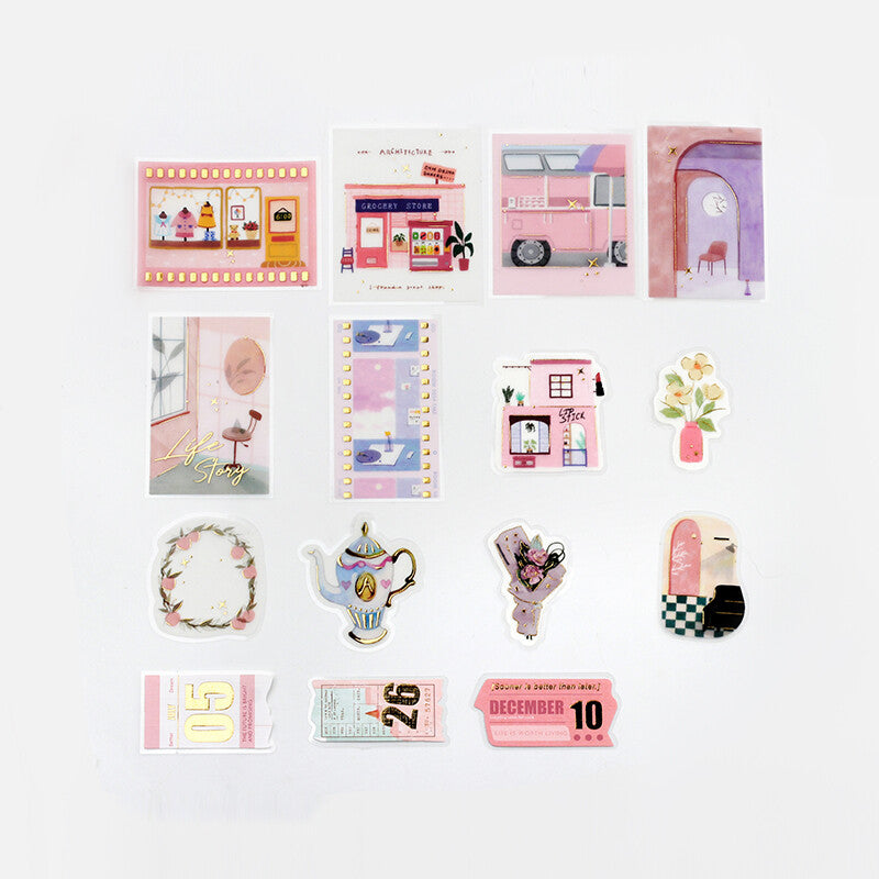 BGM Pink Leisure Time Tracing Paper Deco Stickers 15 designs - Paper Kooka Australia