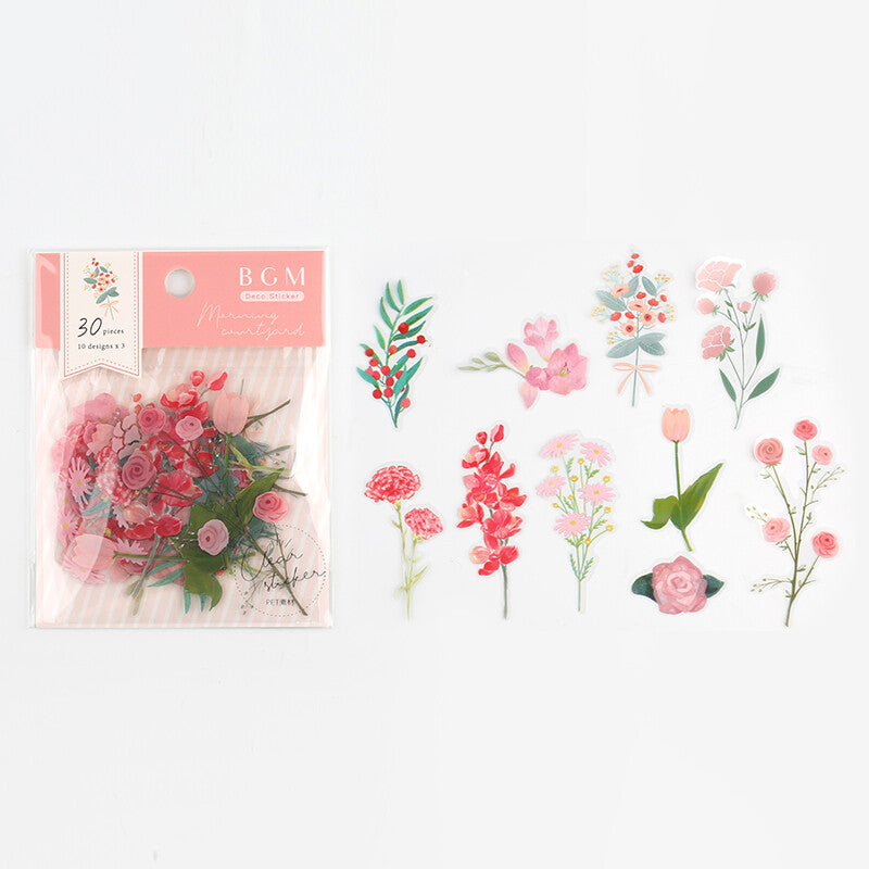 BGM Pink Morning Garden PET Clear Stickers 10 designs - Paper Kooka