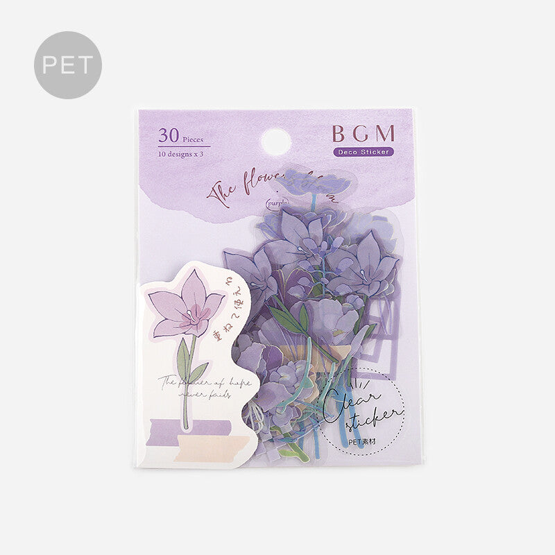 BGM Purple Flowers Blossom PET Clear Stickers - Paper Kooka Australia