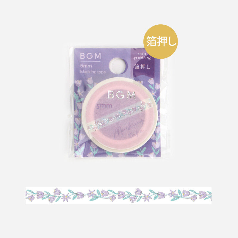 BGM Purple Flowers thin washi tape - Paper Kooka Australia