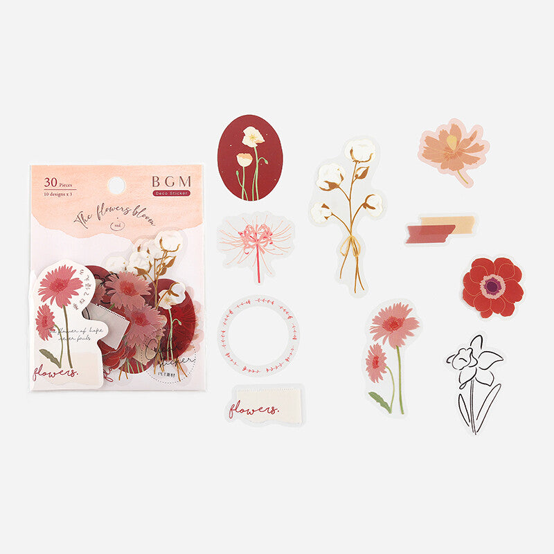 BGM Red Flowers Blossom PET Clear Decorative Stickers - Paper Kooka Australia